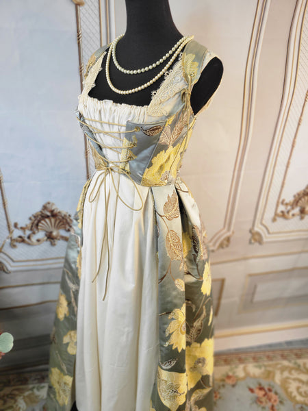 Cropped Gown - Blue Grey Silky Jacquard
