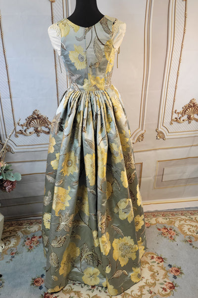 Cropped Gown - Blue Grey Silky Jacquard