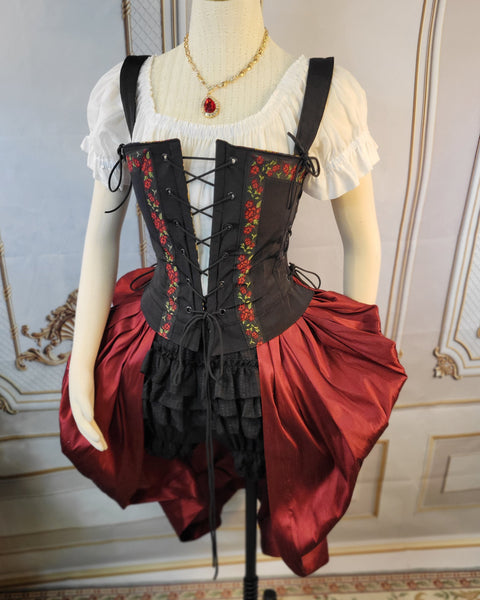 Bustled Over Skirt - Burgundy Dupioni