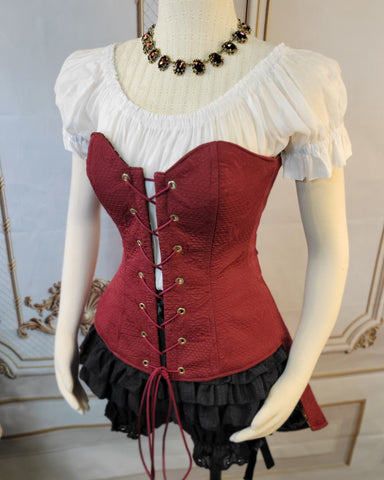 Over Bust Corset -  Pirate Tails - Burgundy Jacquard - Variety of Lining Prints