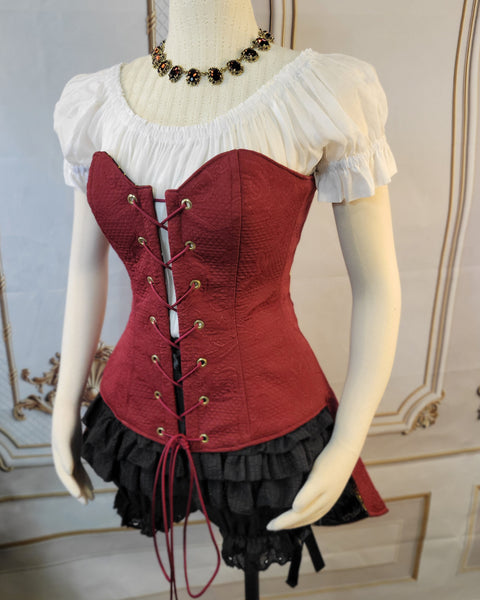Over Bust Corset -  Pirate Tails - Burgundy Jacquard - Variety of Lining Prints
