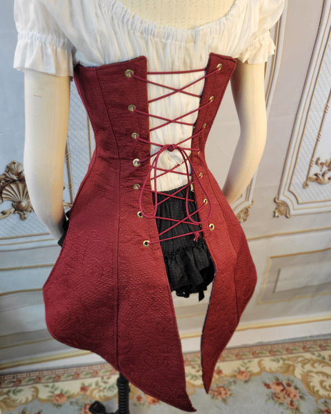 Over Bust Corset -  Pirate Tails - Burgundy Jacquard - Variety of Lining Prints