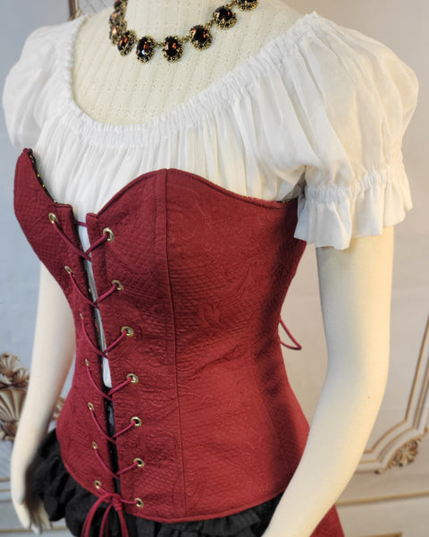 Over Bust Corset -  Pirate Tails - Burgundy Jacquard - Variety of Lining Prints