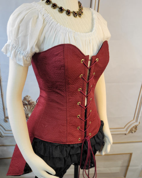 Over Bust Corset -  Pirate Tails - Burgundy Jacquard - Variety of Lining Prints