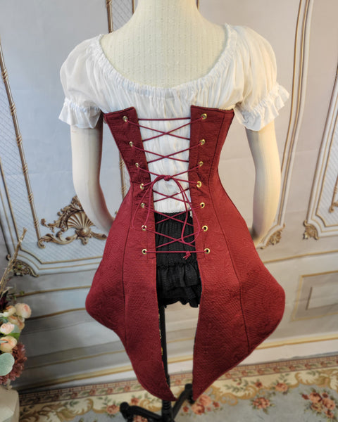 Over Bust Corset -  Pirate Tails - Burgundy Jacquard - Variety of Lining Prints