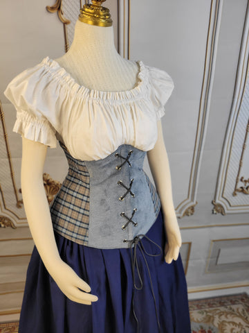 Under Bust Corset - Blue and Grey Two Tone Tartan