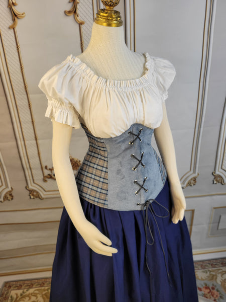 Under Bust Corset - Blue and Grey Two Tone Tartan