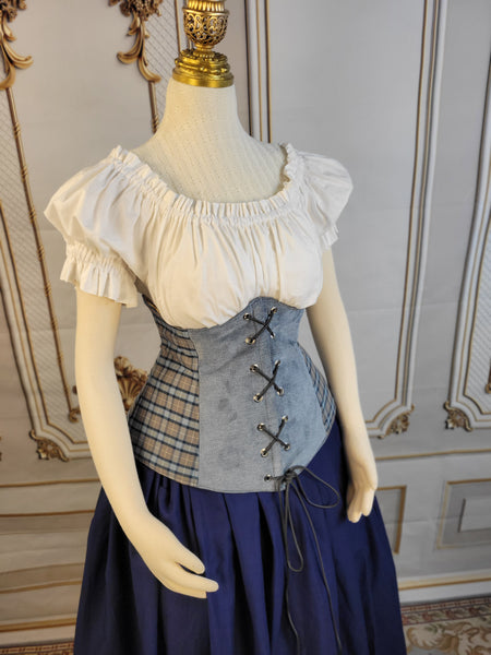 Under Bust Corset - Blue and Grey Two Tone Tartan