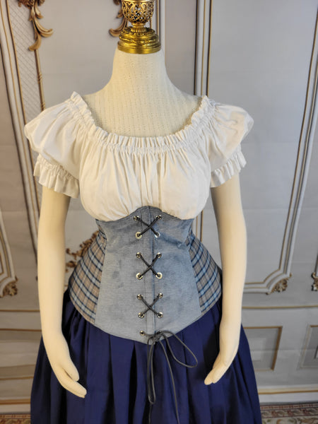 Under Bust Corset - Blue and Grey Two Tone Tartan