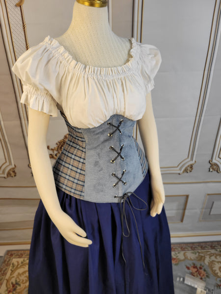 Under Bust Corset - Blue and Grey Two Tone Tartan