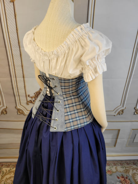 Under Bust Corset - Blue and Grey Two Tone Tartan