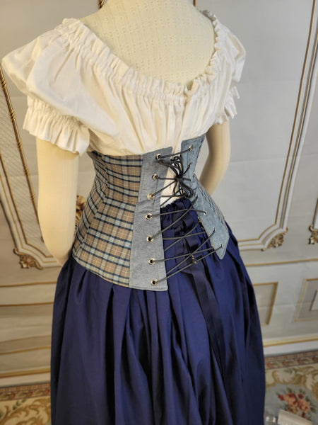 Under Bust Corset - Blue and Grey Two Tone Tartan
