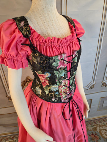 18th Century Short Stays - Black and Gold Floral