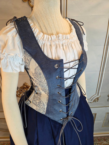High Back Classic Bodice - Blue and Silver Two Tone Chenille