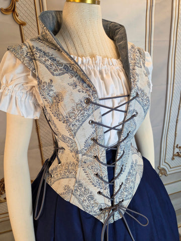 Elizabethan Riding Jacket- Silver and Blue Chenille Brocade