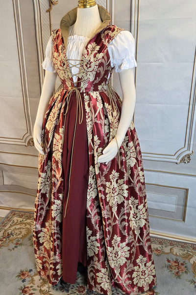 Cropped Elizabethan Riding Gown- Troublesome Burgundy and Cream
