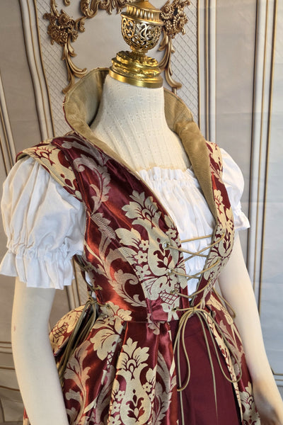 Cropped Elizabethan Riding Gown- Troublesome Burgundy and Cream