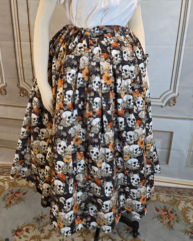 Midi Pleated Skirt Tea Length Drawstring Skirt with Pockets-Floral Prints