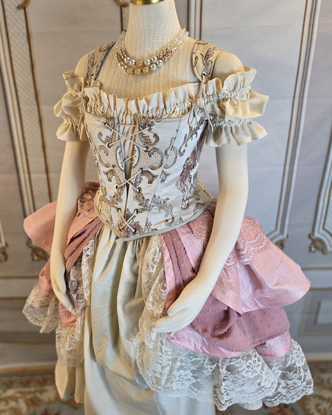 Ruffle Bustle Skirt - Dusty Rose and Cream