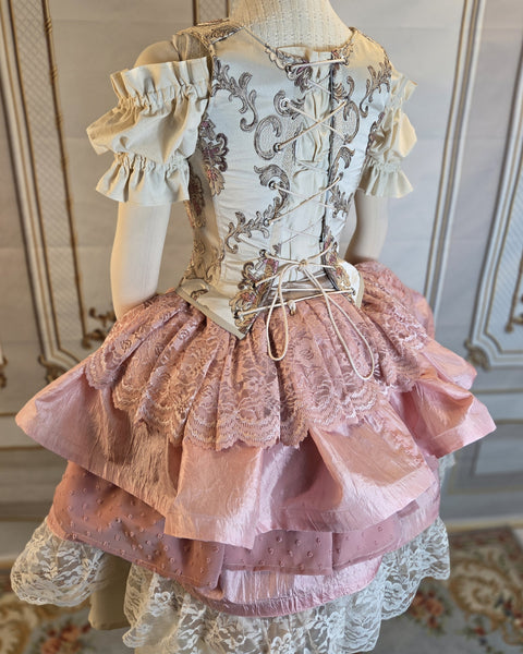Ruffle Bustle Skirt - Dusty Rose and Cream