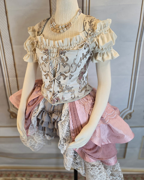 Ruffle Bustle Skirt - Dusty Rose and Cream