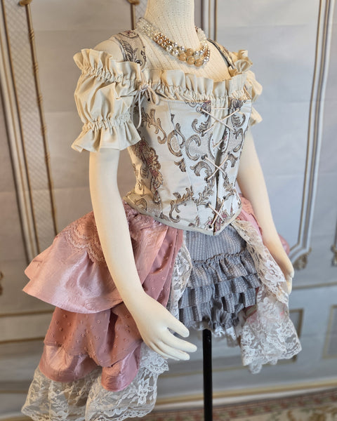 Ruffle Bustle Skirt - Dusty Rose and Cream