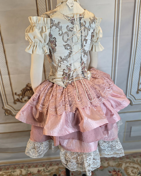 Ruffle Bustle Skirt - Dusty Rose and Cream