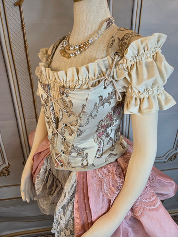 18th Century Short Stays - Cream and Pink Brocade