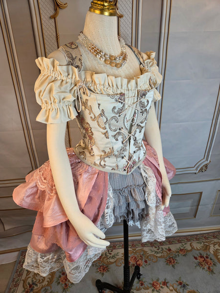 Ruffle Bustle Skirt - Dusty Rose and Cream