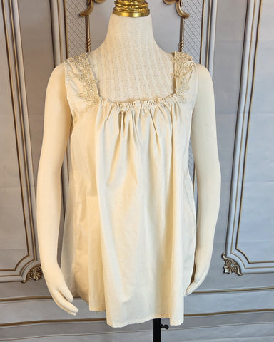 Cotton Chemise - Hip Length- Lace Trimmed- Sleeveless