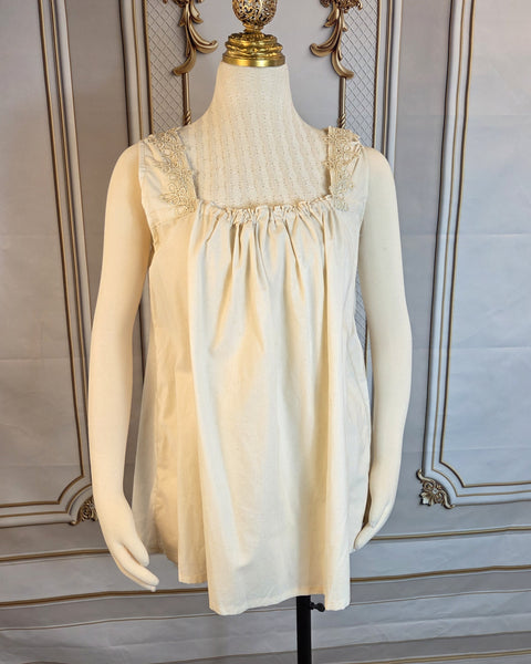 Cotton Chemise - Hip Length- Lace Trimmed- Sleeveless