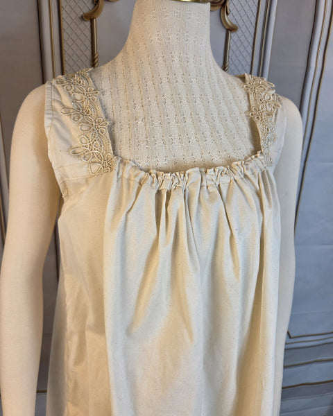 Cotton Chemise - Hip Length- Lace Trimmed- Sleeveless