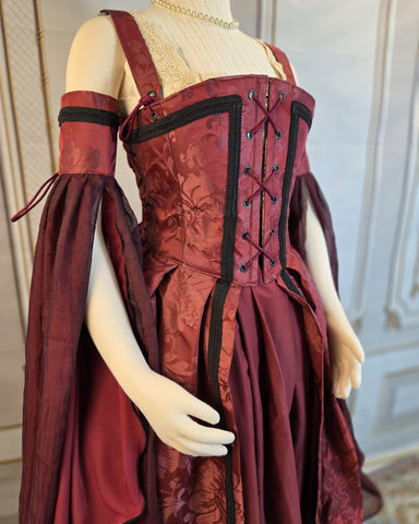 Venetian Courtesan Gown - Burgundy Silk Jacquard