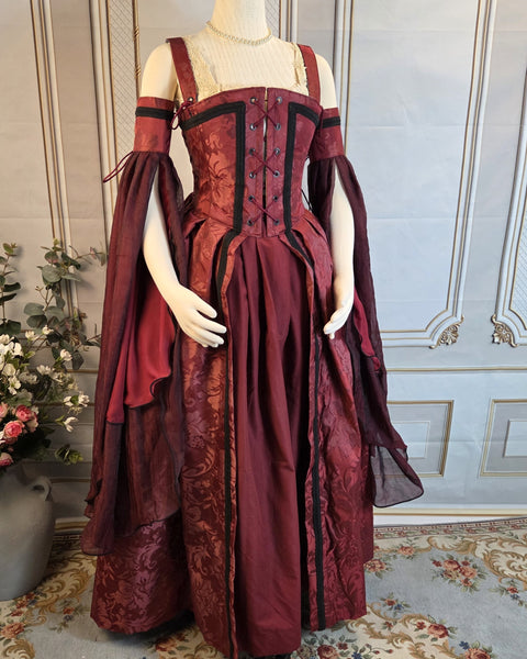 Venetian Courtesan Gown - Burgundy Silk Jacquard