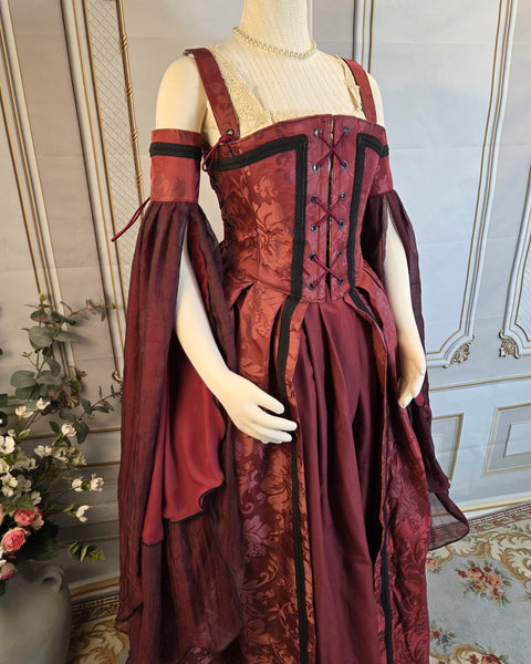 Venetian Courtesan Gown - Burgundy Silk Jacquard