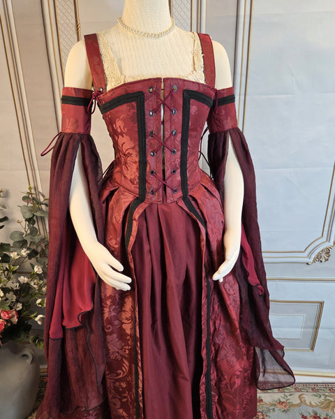 Venetian Courtesan Gown - Burgundy Silk Jacquard