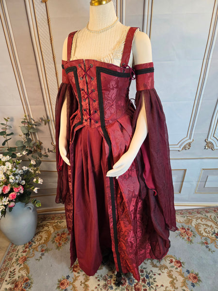 Venetian Courtesan Gown - Burgundy Silk Jacquard