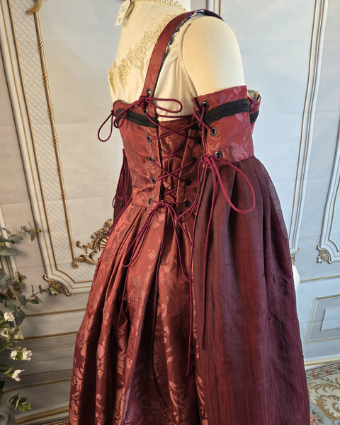 Venetian Courtesan Gown - Burgundy Silk Jacquard