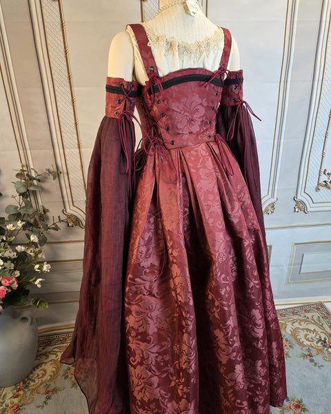 Venetian Courtesan Gown - Burgundy Silk Jacquard