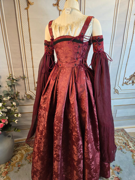 Venetian Courtesan Gown - Burgundy Silk Jacquard