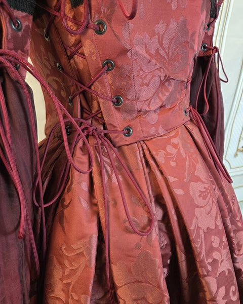 Venetian Courtesan Gown - Burgundy Silk Jacquard