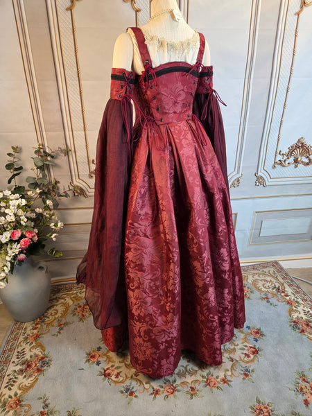 Venetian Courtesan Gown - Burgundy Silk Jacquard