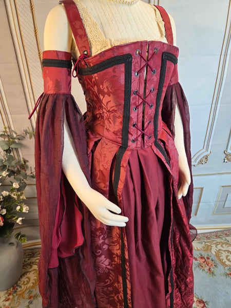 Venetian Courtesan Gown - Burgundy Silk Jacquard