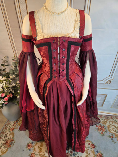Venetian Courtesan Gown - Burgundy Silk Jacquard
