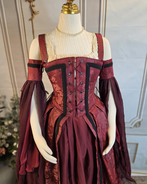 Venetian Courtesan Gown - Burgundy Silk Jacquard
