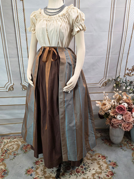 Self Bustling Over Skirt - Gold and Blue Striped Silk Iridescent Taffeta