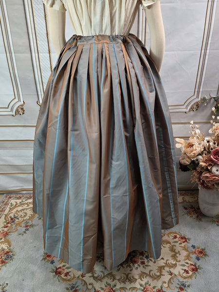 Self Bustling Over Skirt - Gold and Blue Striped Silk Iridescent Taffeta