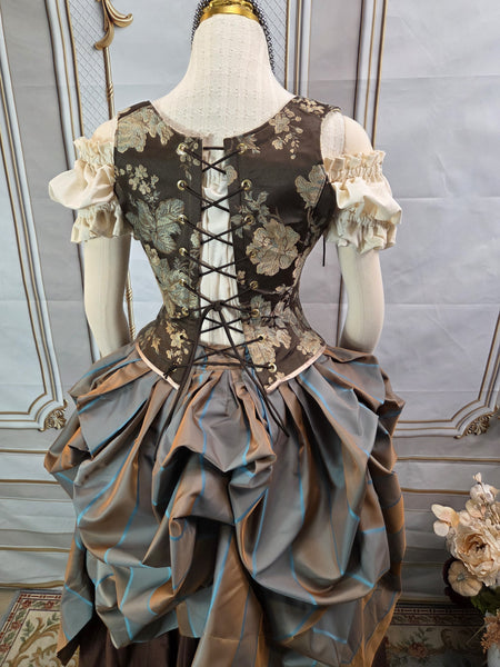 Katie Bodice - Brown, Cream, and Blue Floral Brocade