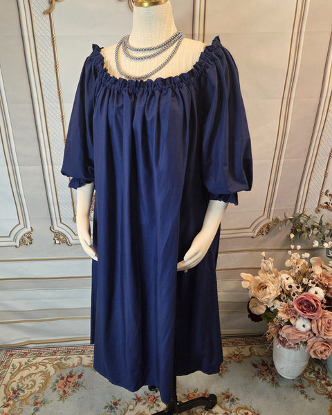Chemise - Midi / Tea Length- 3/4 Length Sleeve - Navy Cotton