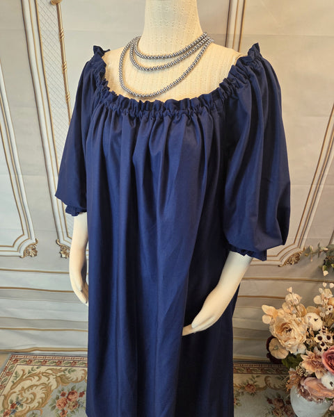 Chemise - Midi / Tea Length- 3/4 Length Sleeve - Navy Cotton